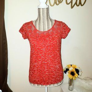 Lucky Brand Red White Line Lace Upper Top